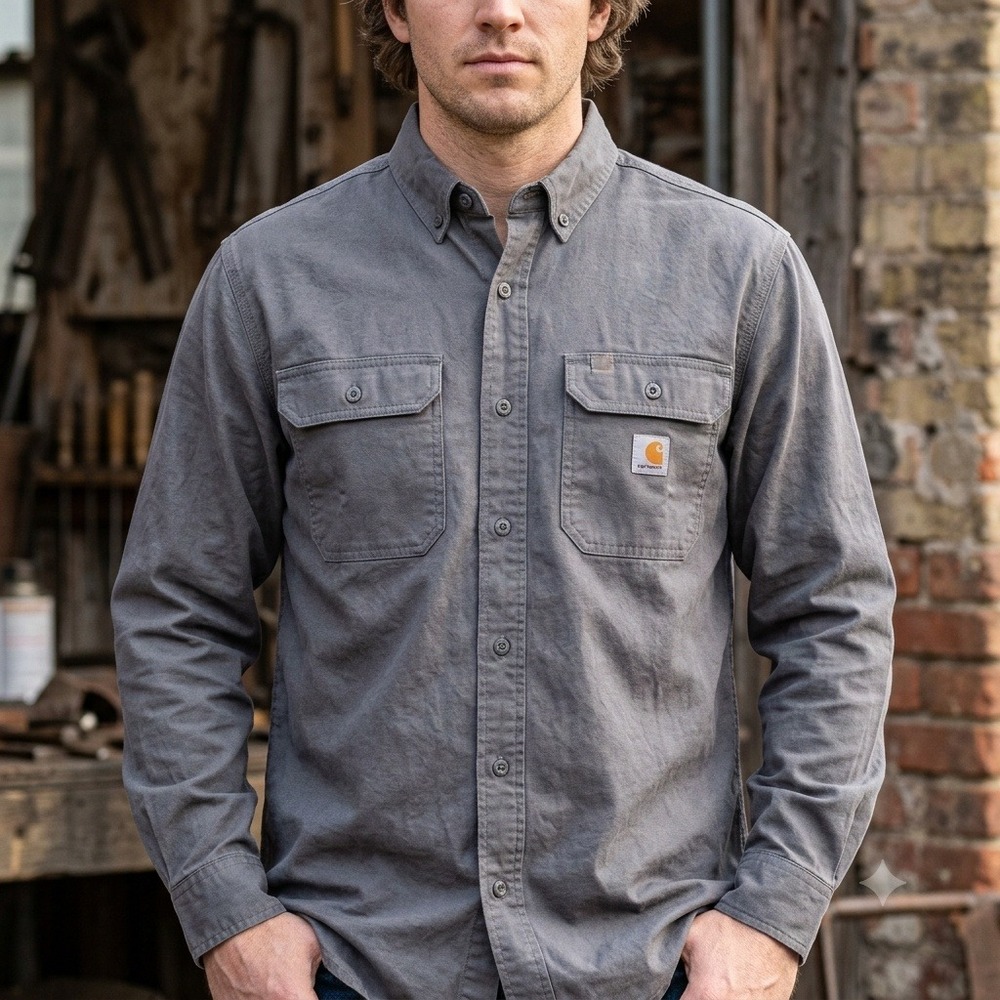 NEW Carhartt Rugged Flex Shirt Mens Large Grey Rigby Relaxed Fit 103554-039
